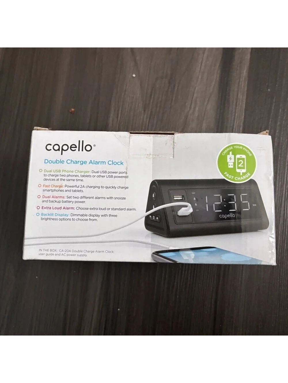 Capello Digital Dual Alarm Clock CA-20A USB Charge Out NEW NIB